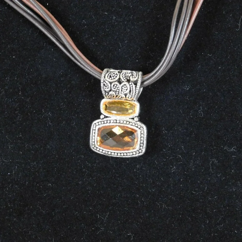 Cookie Lee Lot of 2 Necklaces Amber Orange Colors Cameo Brown Bronze Cord Chain - Picture 2 of 10